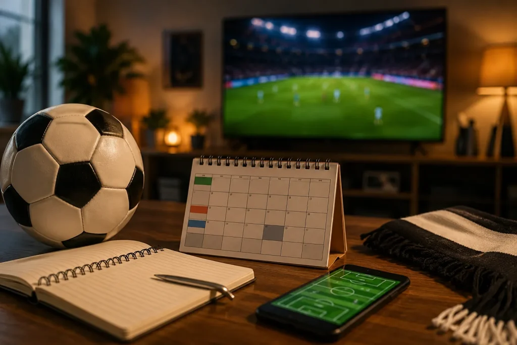 football schedule Cozy desk with sports vibes
