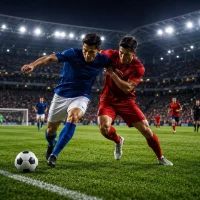 football schedule Nighttime soccer match clash for the ball
